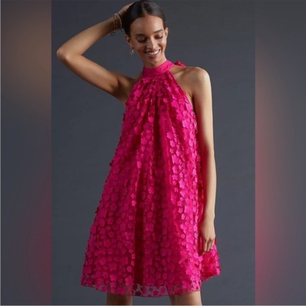 Anthropologie Eva Franco Halter Swing Mini Dress $190 SIZE 8 Pink NWT